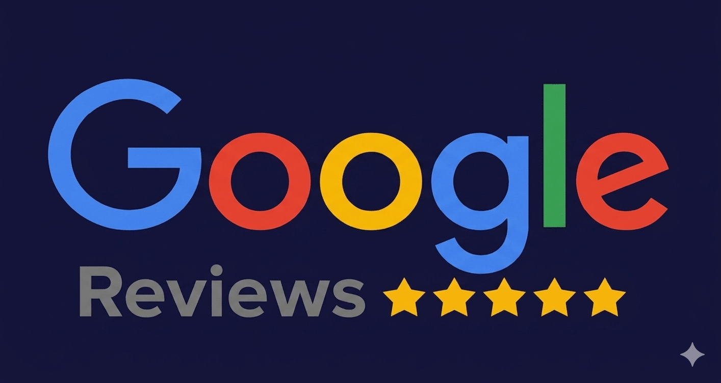 Logo de Google Reviews con fondo blue SK